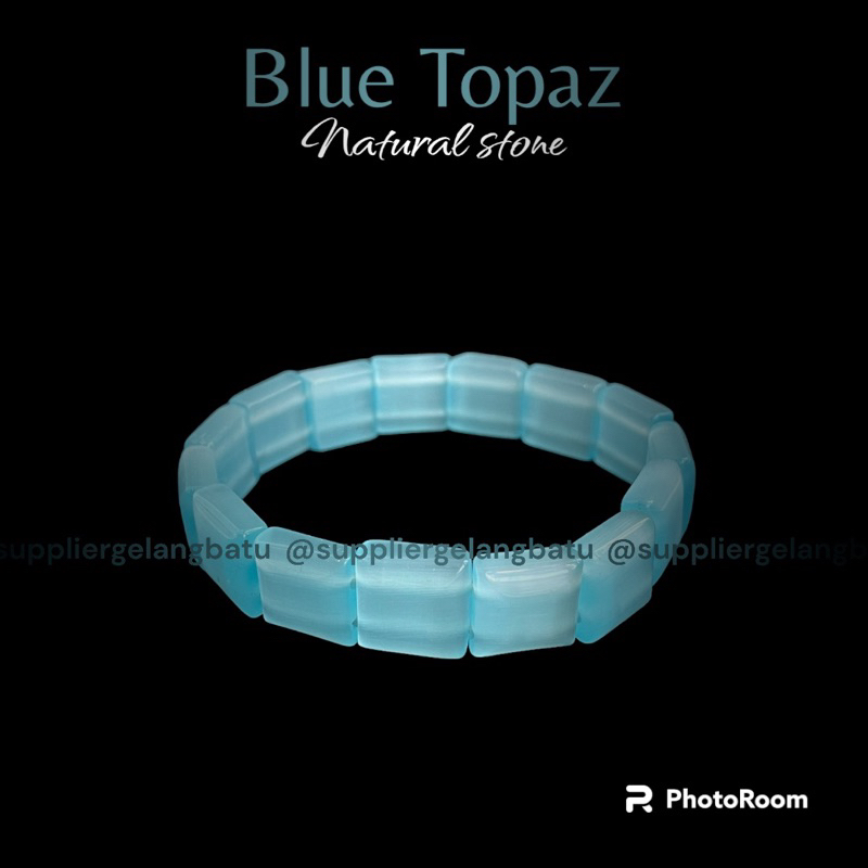 Gelang Blue Topaz Batu Alam Natural Akik Asli biru Fashion Wanita Pria aquamarine