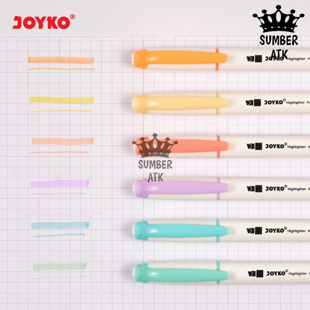 

D3W! Highlighter Penanda Joyko HL-54 , HL-55 6 dan 12 warna Pastel