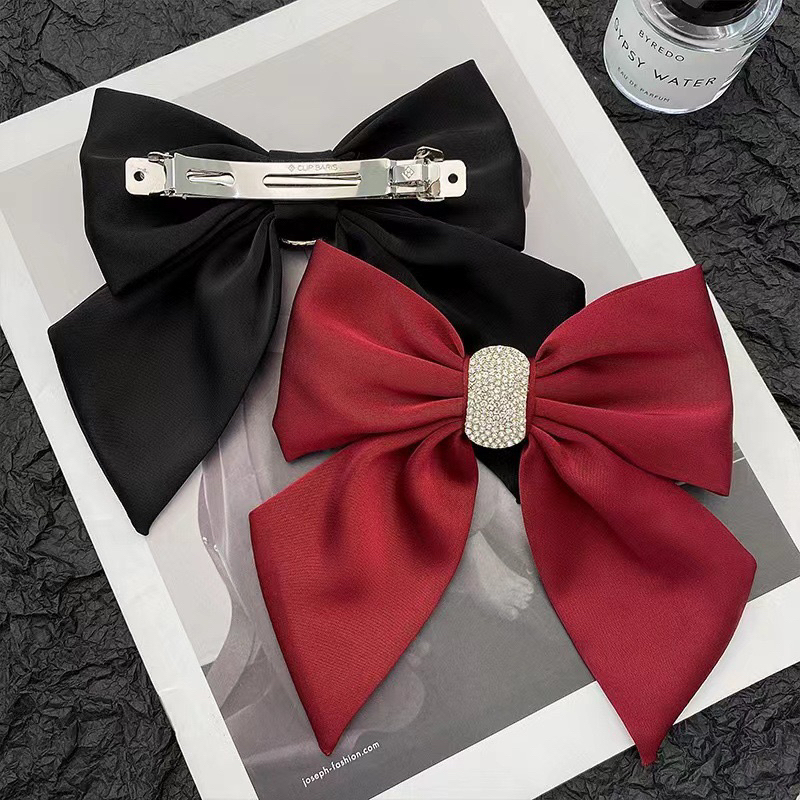 Delunashop Jepit Rambut Dasi Kupu-Kupu Klip pita permata bling bling Wanita Korea Ribbon Long Big Bow Hairpin All-match Elegan Temperamen Baik Aksesori Impor Fashion Murah