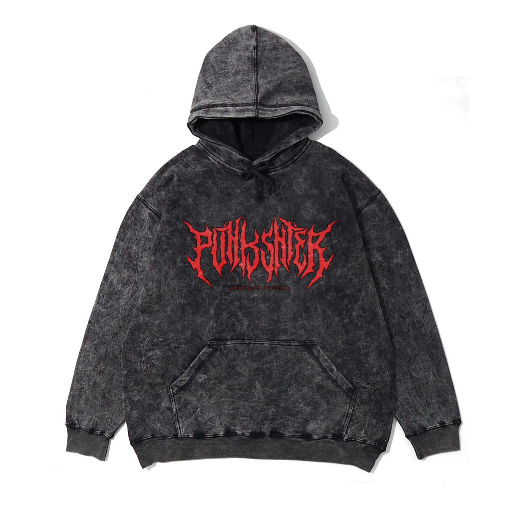 HOODIE PRIA SANDWASH METAL MOTIF SABLON WRATH TERBARU KEKINIAN WASED GREY