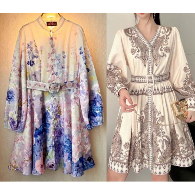 DRESS MOTIF BUNGA MIX BELT FASHION IMPORT TERBARU