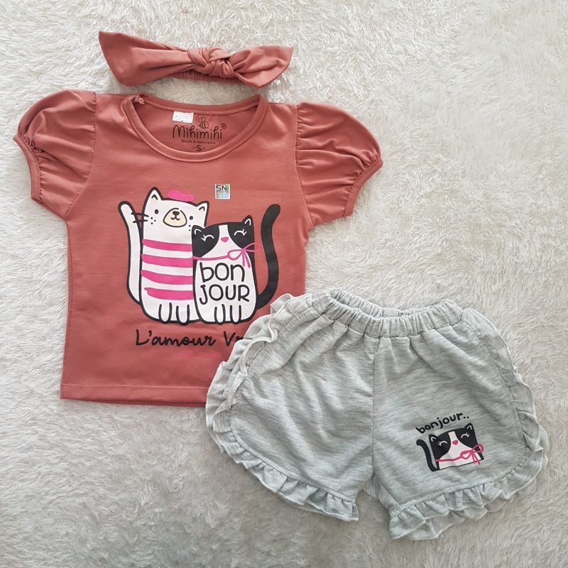 Setelan Bayi Bonjour Cat set