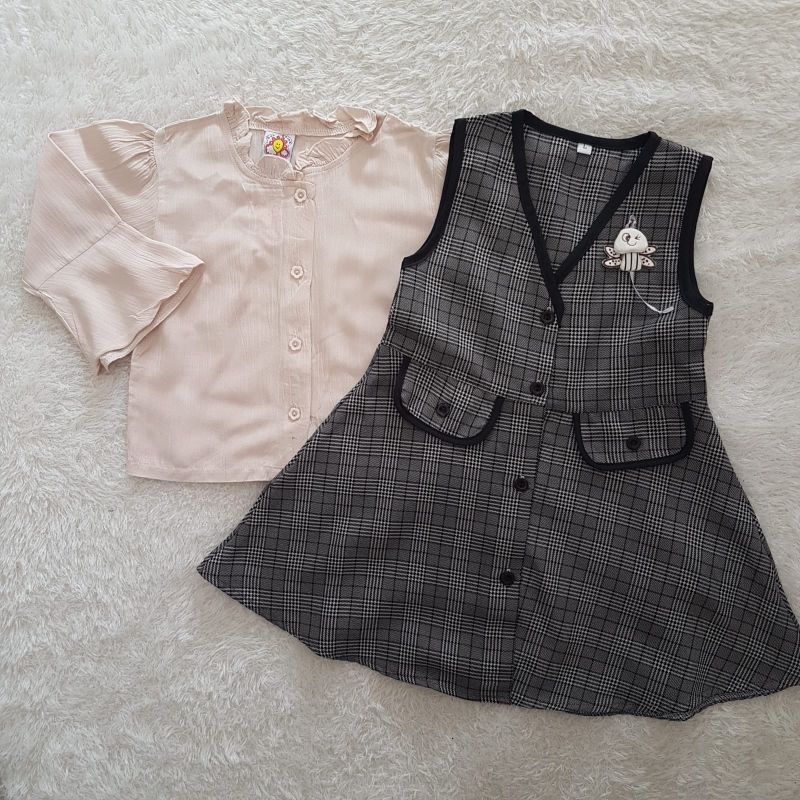 Baju Anak Perempuan Vest dress Korean set