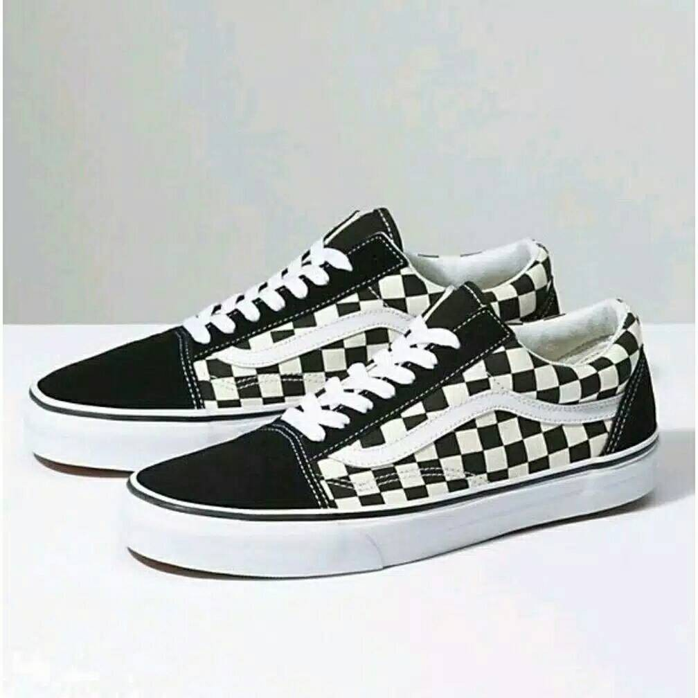 100% PREMIUM SEPATU VANS12 OLDSKOOL CHECKERBOARD BLACK WHITE WAFFLE ICC