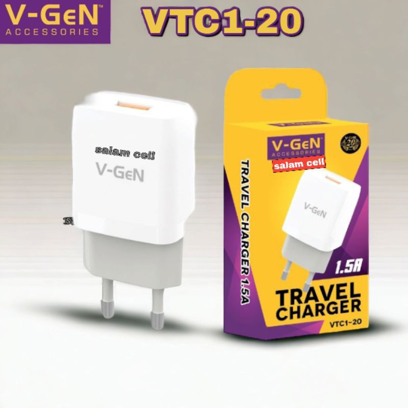 Charger V-GeN Vtc1-20 Cocok Untuk Semua Type Hp Original Vgen Garansi Resmi