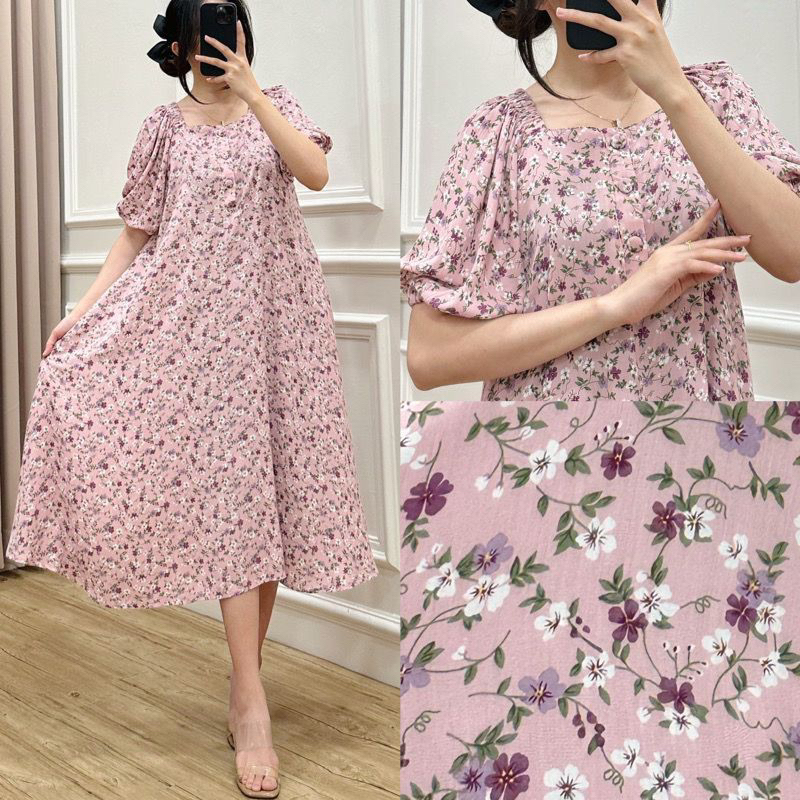 Daster Dress LEONA LITE Midi Dress bawah Lutut Cantik Kekinian