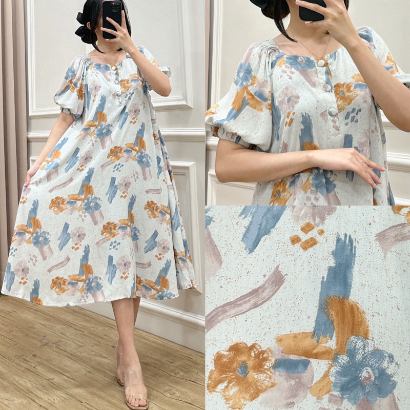 Daster Dress LEONA LITE Midi Dress bawah Lutut Cantik Kekinian