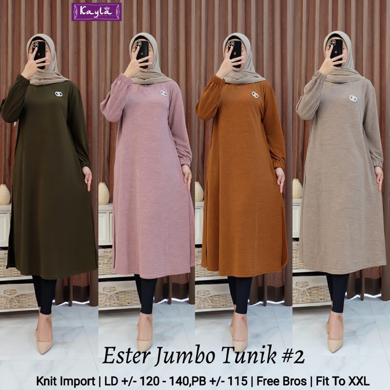 ESTER JUMBO TUNIK #2 BY KAYLA | TUNIC ATASAN KAOS KNIT IMPORT JUMBO LD 120-140