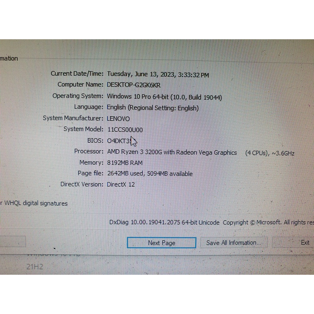 PC BUILTUP LENOVO RYZEN3 3200G RAM 8GB DDR4 SSD 512GB