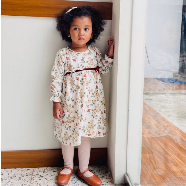 INDRADEWINOV Dress anak perempuan LAIRA dress katun jepang motif bunga untuk umur 1 2 3 4 5 6 7 tuni