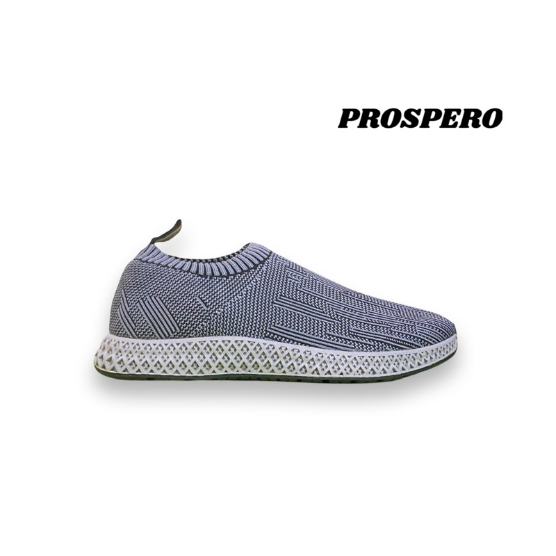 PROSPERO - Sepatu Sneakers Pria Slip On Knitting Full Grey
