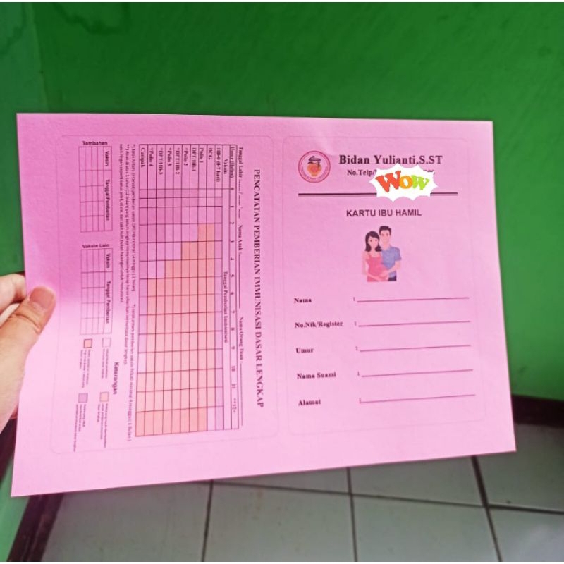 

Cetak custom kartu ibu hamil KIA kartu imunisasi bayi bebas bisa request