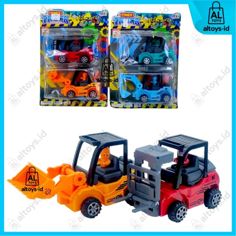 Mainan Mobil Konstruksi Power Truck Set Isi 4pcs Exsavator / Forklip / Bulldozer / Slinder