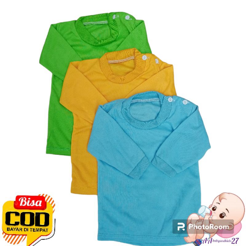 3PC CICO MIKO Kaos Oblong Bayi Lengan Panjang Kancing Bahu Polos Ukuran S M L XL SNI Murah Berkualitas