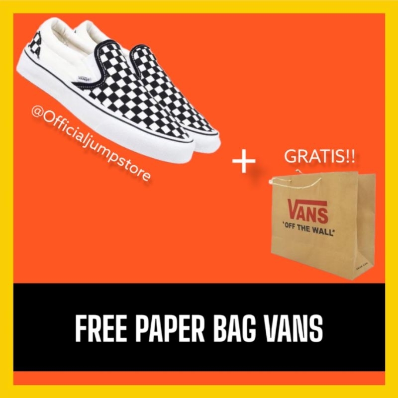 [BISA COD] VANS SLIP ON CHEKERBOARD CLASSIC BLACKWHITE PREMIUM