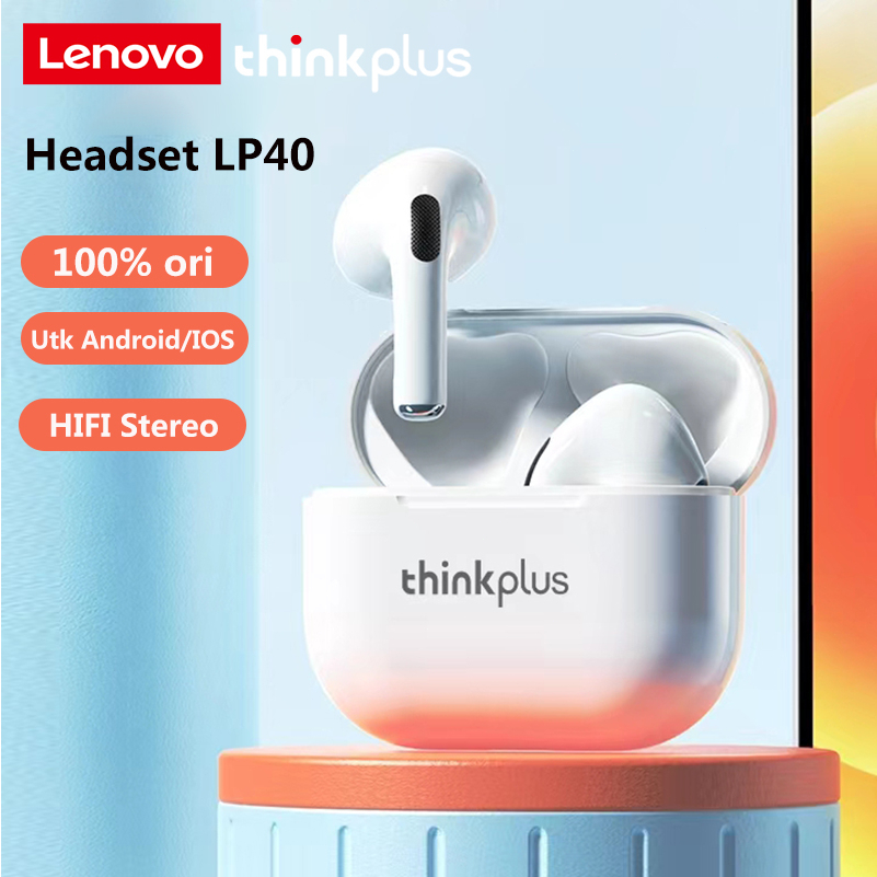 Lenovo LP40 Earphone Nirkabel Bluetooth 5.1 Headphone dengan Mic AAC/SBC Pengurangan Kebisingan Headset Olahraga Latensi Rendah