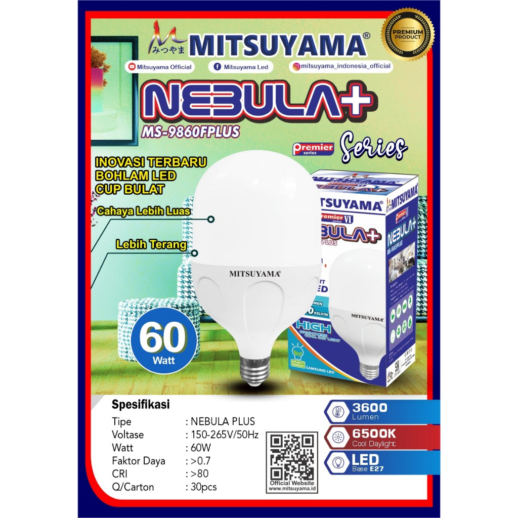 LAMPU LED 60 WATT BOHLAM MITSUYAMA NEBULA PLUS BOHLAM 60watt LED BULB  60 WATT