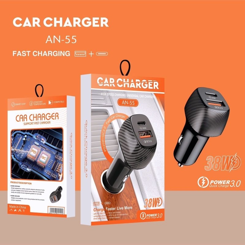 CAR CHARGER MOBIL USB PORT + PORT TYPE C FAST CHARGING