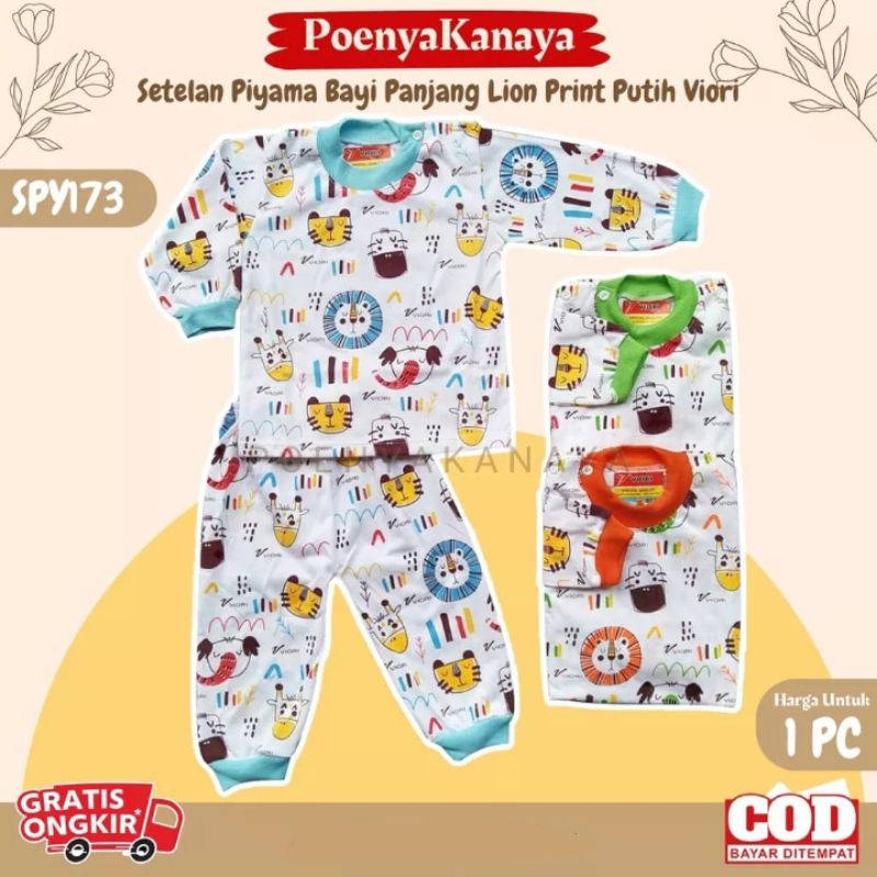 [rumahbayipdg] Stelan baju bayi piyama panjang / set baju anak bayi lion print viori