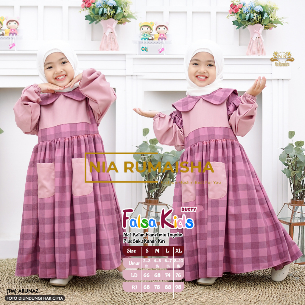 FALSA KIDS Gamis Anak Motif Kotak Kotak Matt Rayon Original by NIA RUMAISHA
