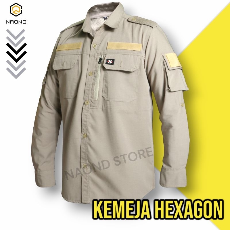 Kemeja Tactical Hexagon Bahan ripstok  / Kemeja Hexagon / Kerja Lapangan / Kemeja Hekagon Tangan Panjang / Kemeja PDL / Kemeja outdoor