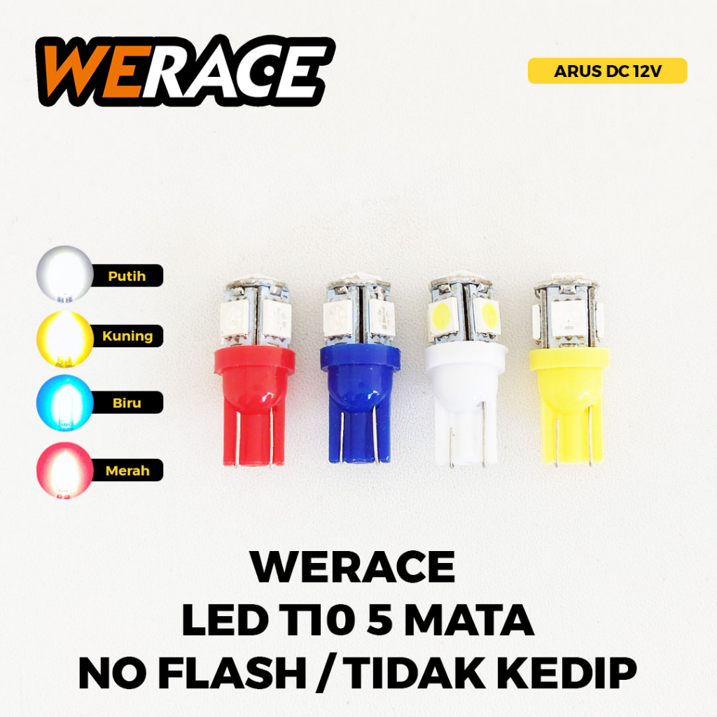 [WERACE] LAMPU KOTA MODEL JAGUNG  T10 LED 5 MATA NO FLASH / TIDAK KEDIP