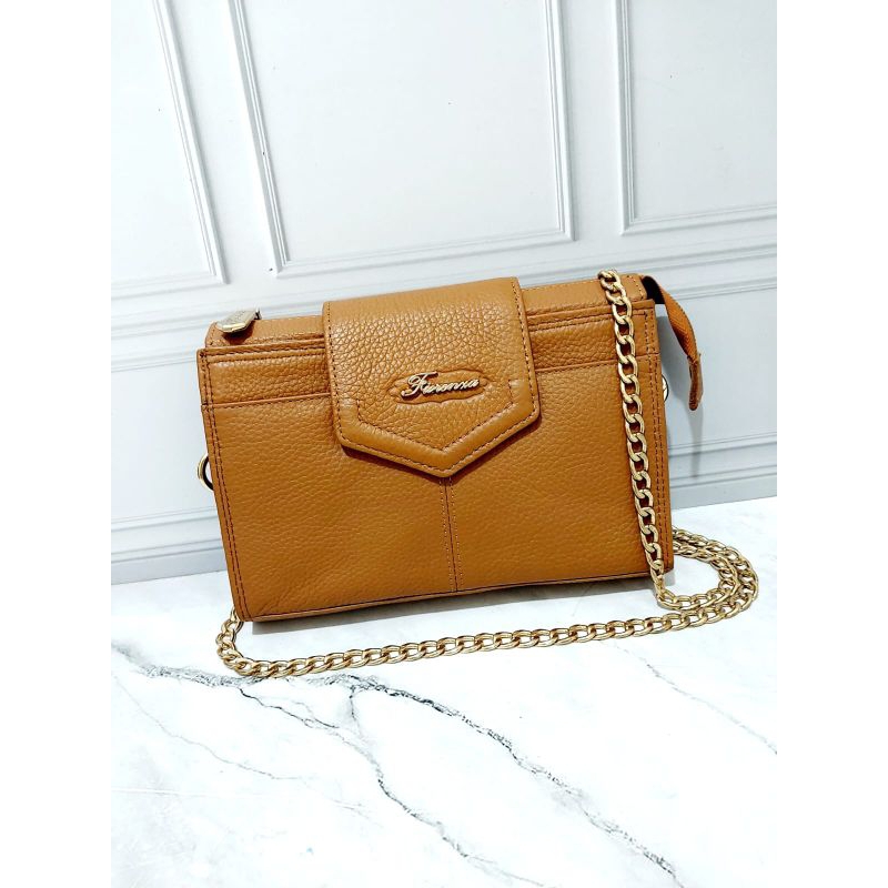 Fiorenza tas wanita kulit asli Meghan Slingbag Brown genuine leather