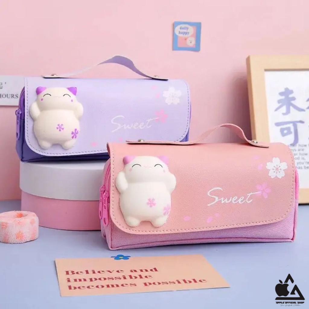 Kotak Pensil Lucu Anak 3D Squishy Cat Kucing Perempuan Cewek Tempat Pensil Unik Pencil Case Souvenir Gift Hadiah Ultah