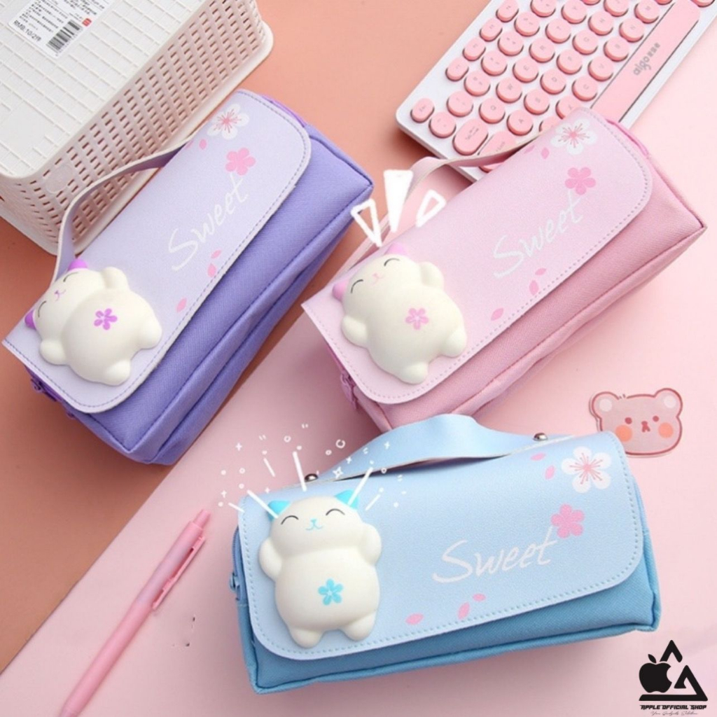 Kotak Pensil Lucu Anak 3D Squishy Cat Kucing Perempuan Cewek Tempat Pensil Unik Pencil Case Souvenir Gift Hadiah Ultah