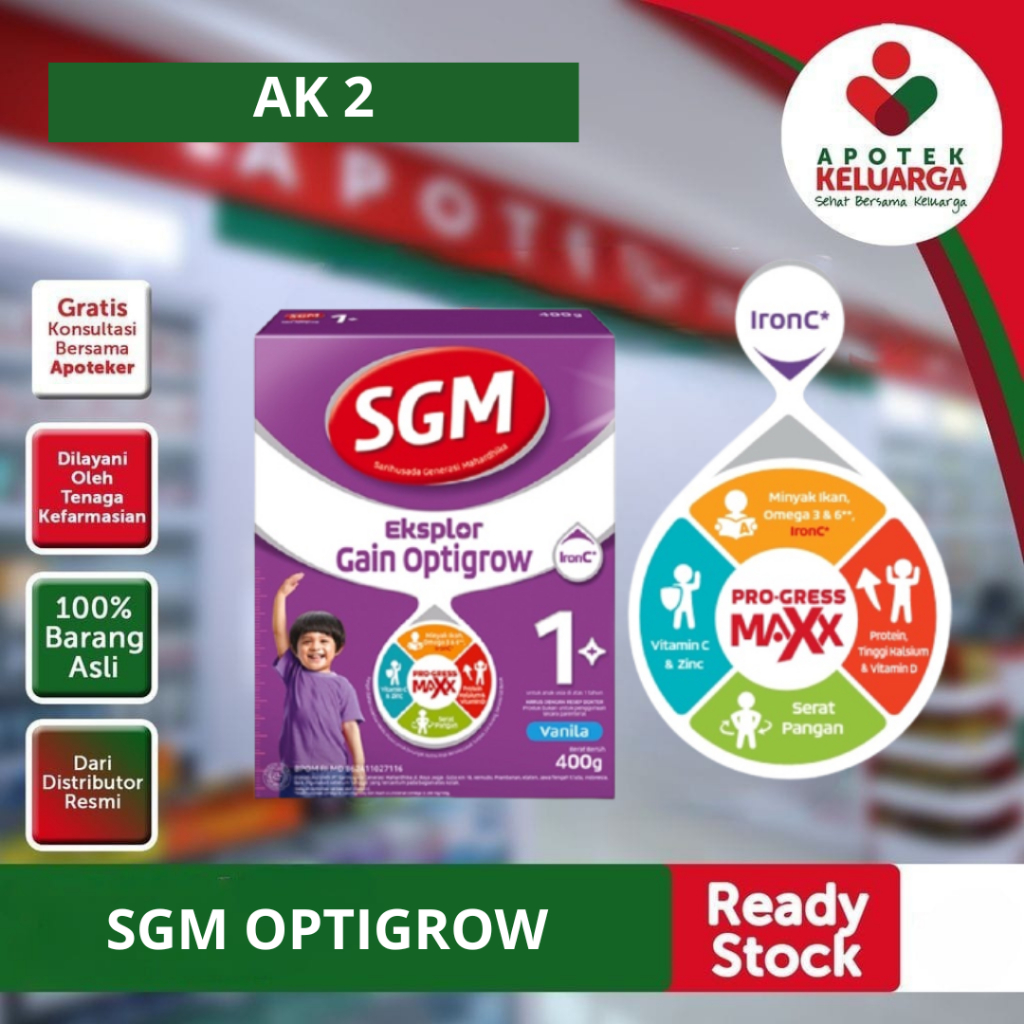SGM EKSPLOR GAIN OPTIGROW 1+ VANILA 400G SUSU BUBUK / SGM Gain Optigrow 1+ Vanilla 400 gram 1 kotak