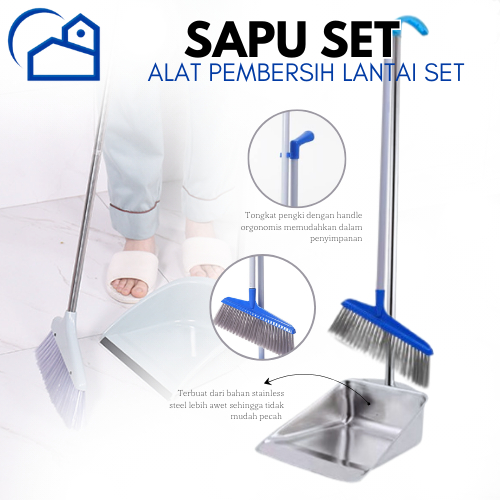 Broom Set Dustpan Set Sapu Pengki Alat Pembersih Praktis Alat Pembersih Lantai Set Sapu Pengki dan Pel Karet Fashion Broom Set Dilengkapi Ger