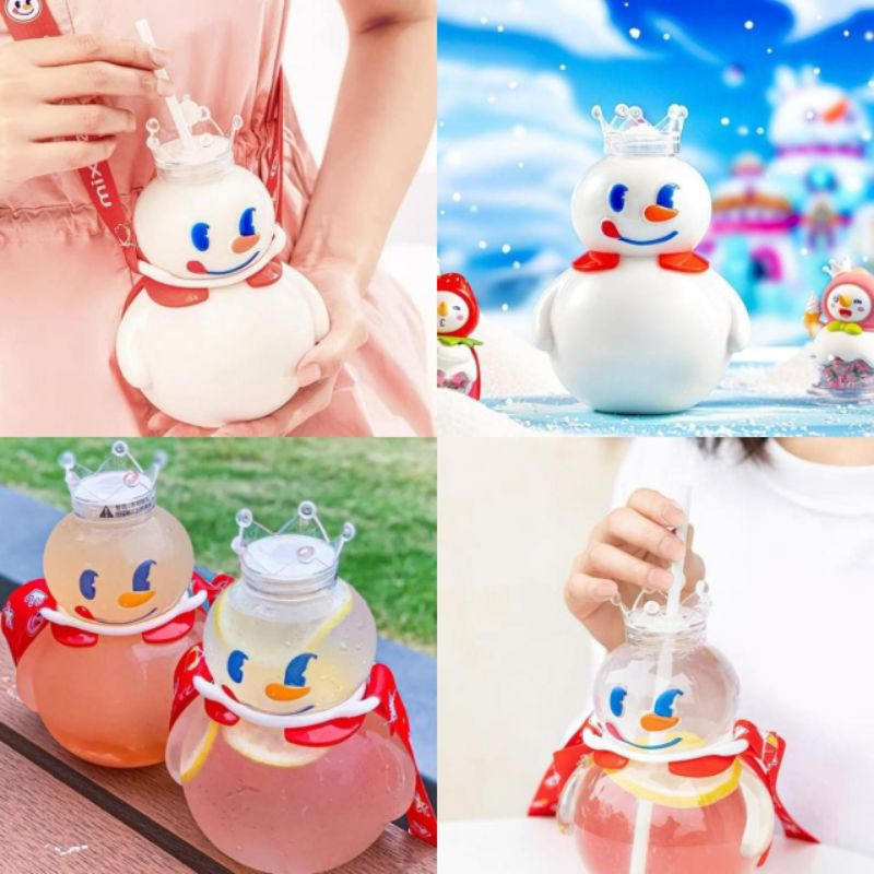 Botol Minum Mixue Sedotan Tali Gantungan  Anak Boba Es Krim Boneka Salju Bonsal