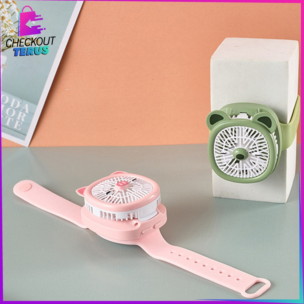 CT C875 Kipas Jam Tangan Mini Portable USB Rechargeable Wirst Watch Fan Kipas Angin Karakter Animal Model Jam Tangan Strap Kipas Kecil