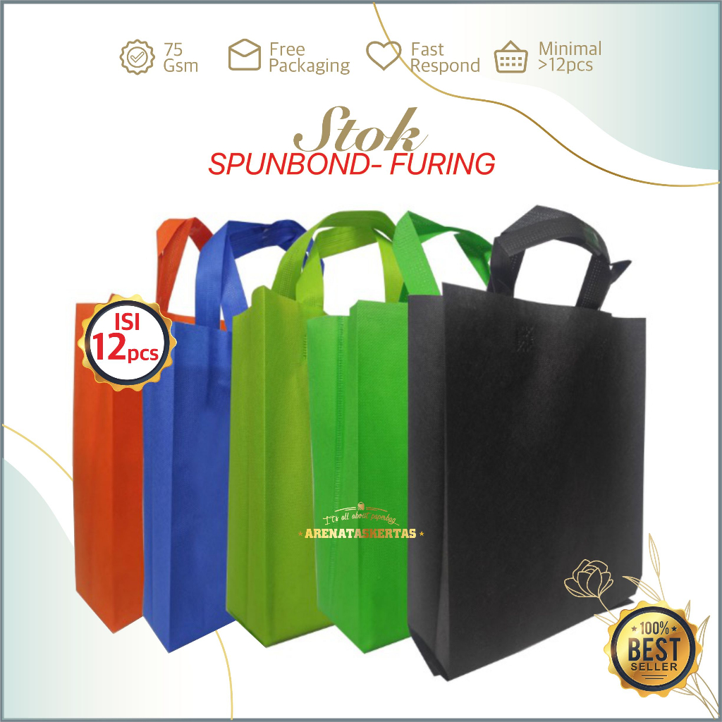 

Tas Spunbond Polos (12pcs) 25x35x8cm HLS Goodie bag Tas Furing Souvenir Promosi Ulangtahun Lusinan