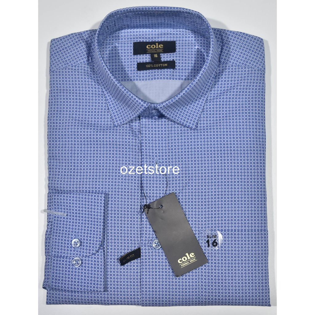 Kemeja Pria Formal COLE Lengan Panjang Biru Slimfit KCS55