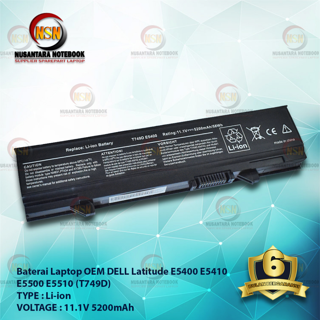 Baterai DELL OEM Latitude E5400 E5410 E5500 T749D 11.1V 5200mAh