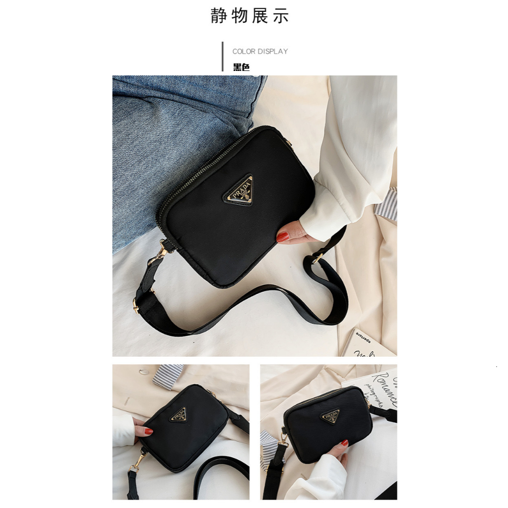 Prada Tas selempang mini wanita camera bag nylon black import quality