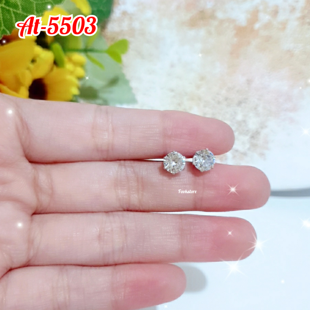 TERLARIS ANTING TUSUK BULAT PERMATA ZIRCON/ WARNA EMAS