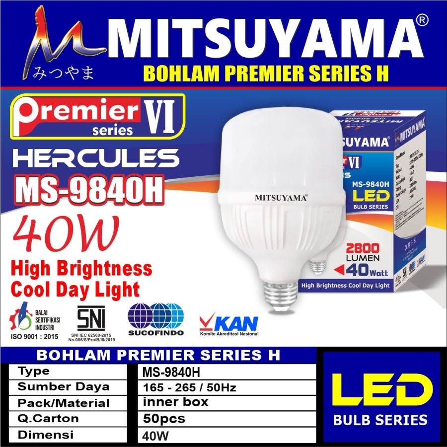 Bohlam LED 40 watt KAPSUL Terang Premier Seri HERCULES Ms-9840H