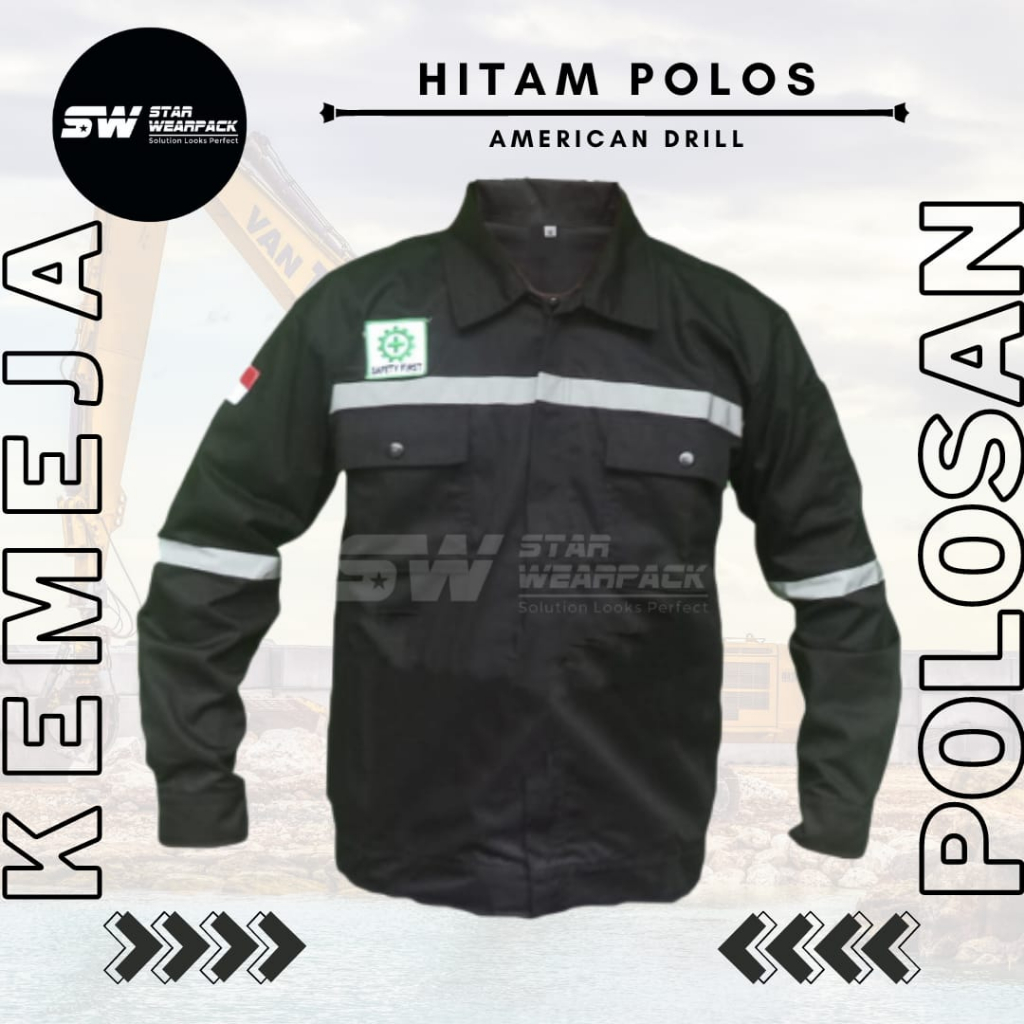 Star Wearpack - Seragam Kerja Proyek Resleting Lengan Panjang Warna Hitam Polos