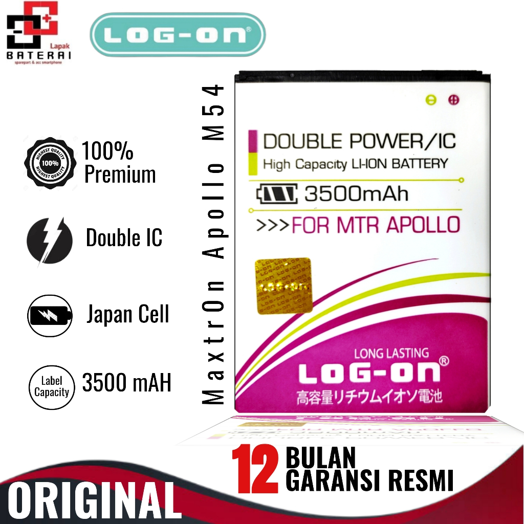 LOG - ON Maxtron Apollo M54 Baterai Double IC Protection Battery Batre