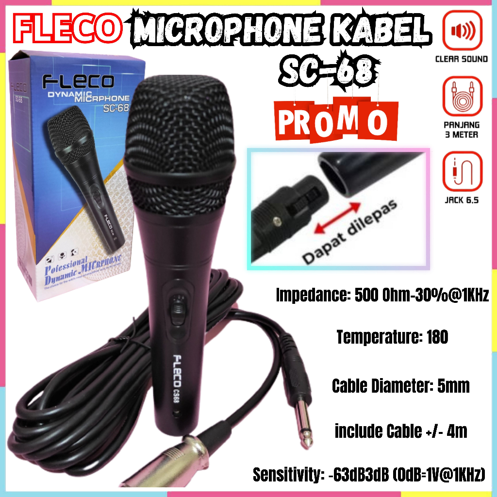 Mic Karaoke Fleco SC 68 / Fleco Dynamic Microphone SC-68 / Microphone Wire Profesional Fleco SC-68~M