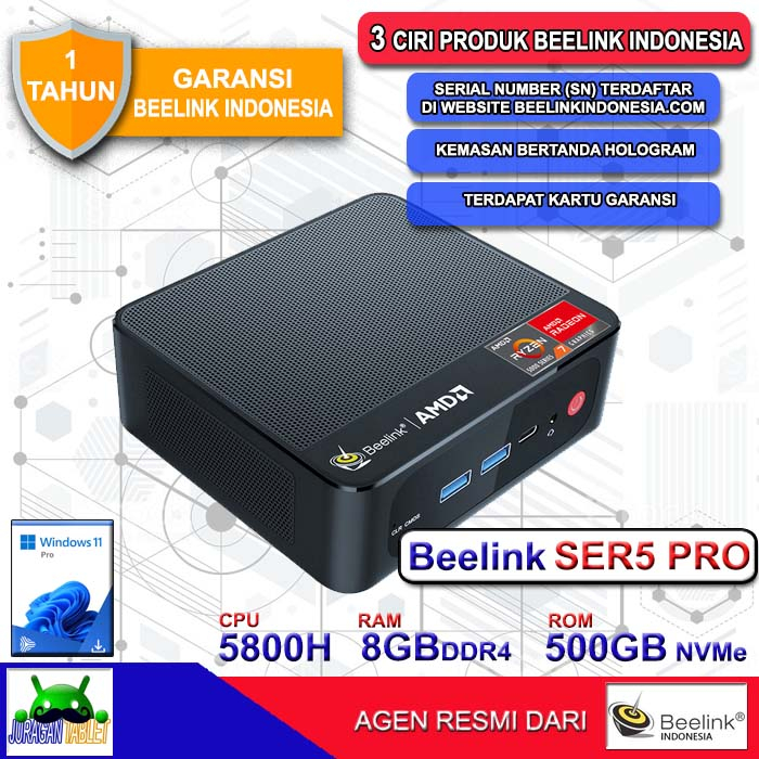 Beelink SER5 Pro 5800H AMD Ryzen7 8GB RAM 500GB SSD NVMe 4K Windows 11 Pro