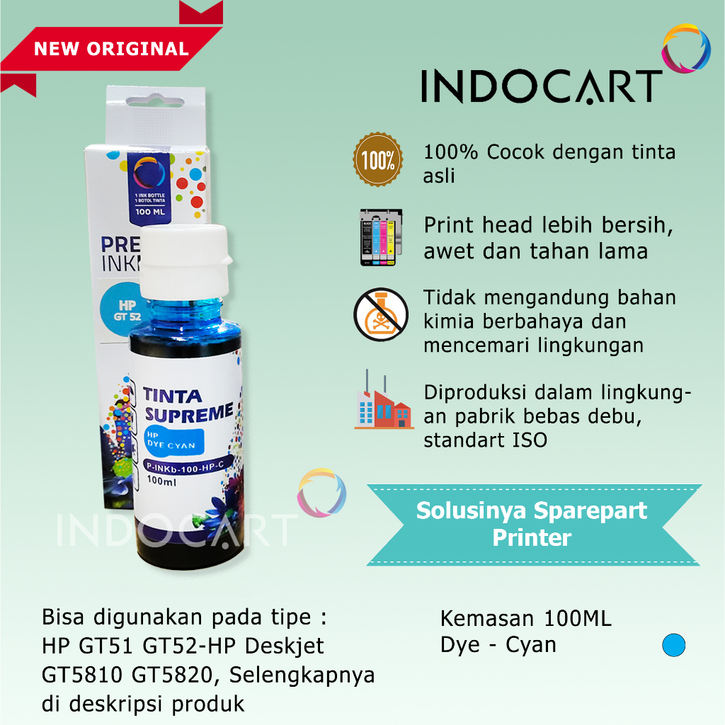 IndoCart Tinta Refill Printer HP GT5810 GT5820 GT 5810 5820-Dye-100ml