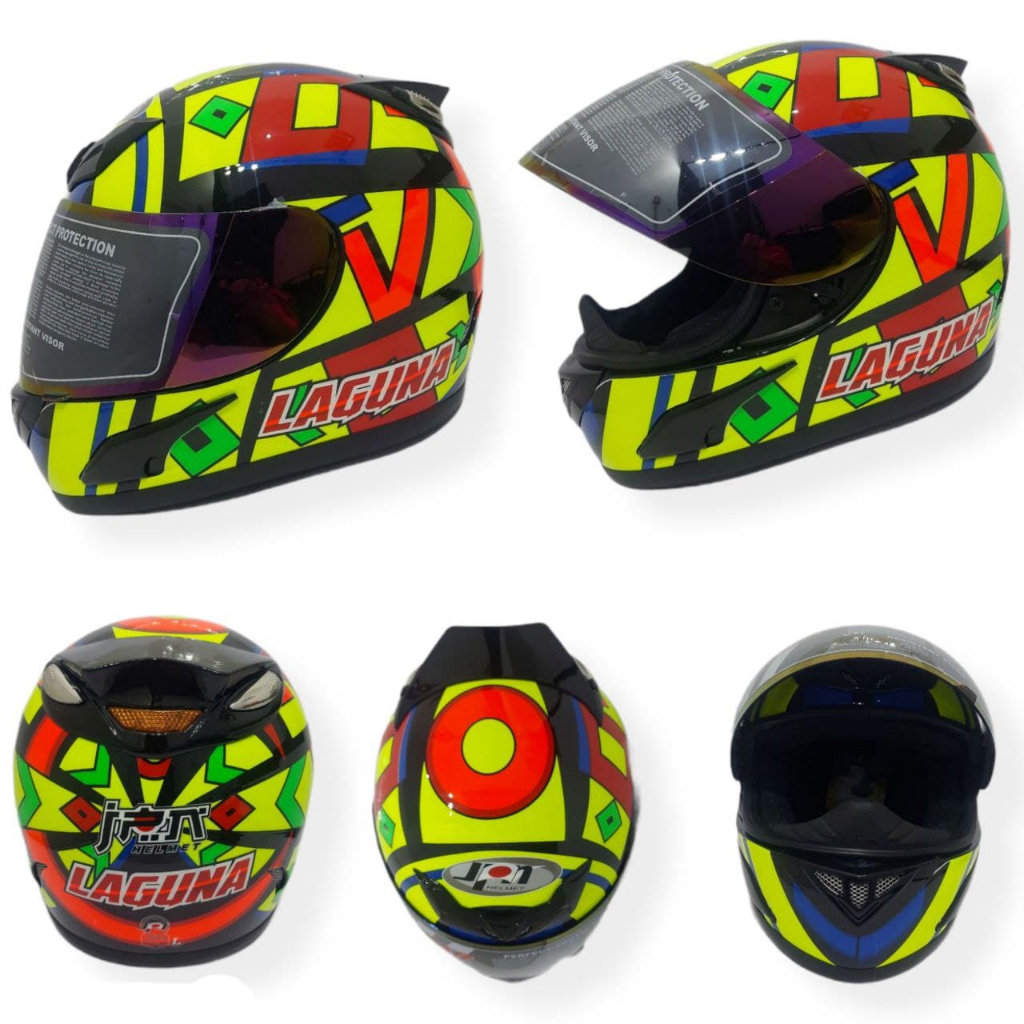 Helm Full Face Brand JPN SNI Jap Style Balap Racing Sport MotoGP VR Tanduk Motif Laguna Hitam Doff M