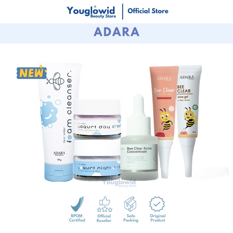 【Official Seller】ADARA Skincare | Bee Clear Acne Gel | Bee White Facial Wash Day Night Cream | Serum Acne | Mengatasi Kulit Sensitif Jerawat Bruntusan Bekas Noda Flek Pori Pori Besar