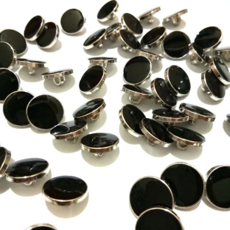 100 pcs kancing mutiara hitam list gold silver / kancing Jamur kemeja gamis 11mm / 13mm / 15mm / 18mm / 21mm