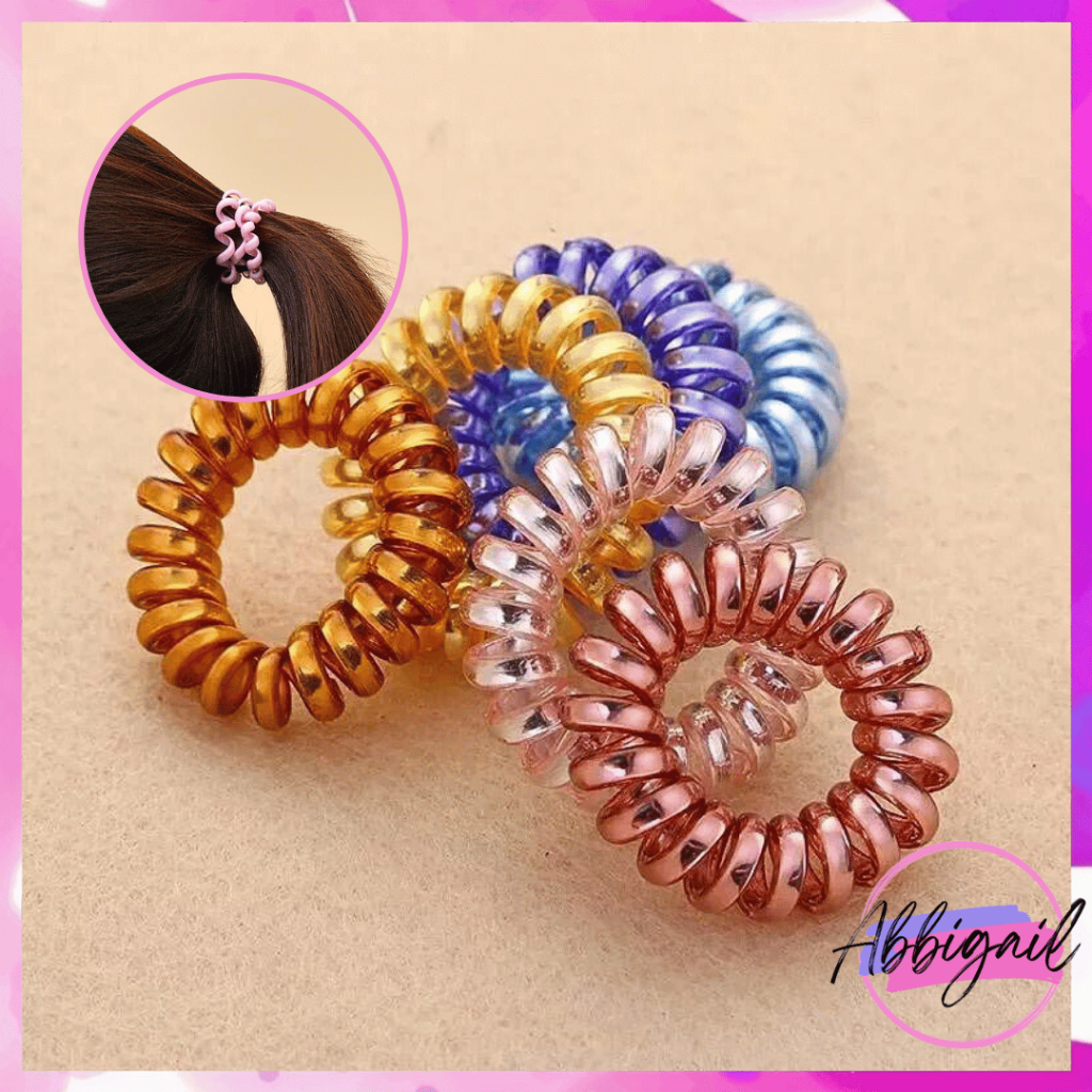 𝘈𝘉𝘎✰ Karet Ikat Rambut Bentuk Spiral / Kabel Telepon Warna-Warni / Kunciran Rambut Metalik Glossy 1139