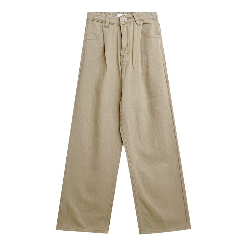 Korea Style Jeans Wanita High Waist Celana Panjang Khaki Straight Pants Loose Jeans