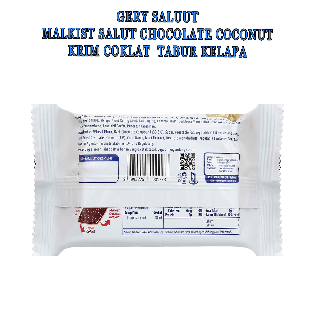 Biskuit Chocolate Coconut * Gerry Salut Malkist * Krim Coklat Tabur Kelapa * 105gr